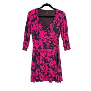 Garnet Hill Brianna Wrap Dress Pink Gray Floral Floral Print 3/4 sleeves M